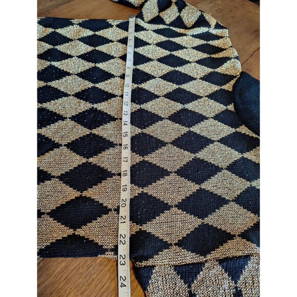 VTG Pullover Sweater Metallic Gold/Black Diamond Pattern Maurada Collections XL - Picture 10 of 14